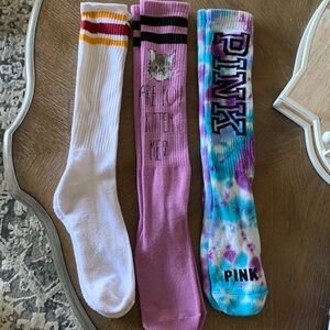 FREE PINK Victoria's Secret Trio Crew Socks in White, Lilac, and Tie-Dye